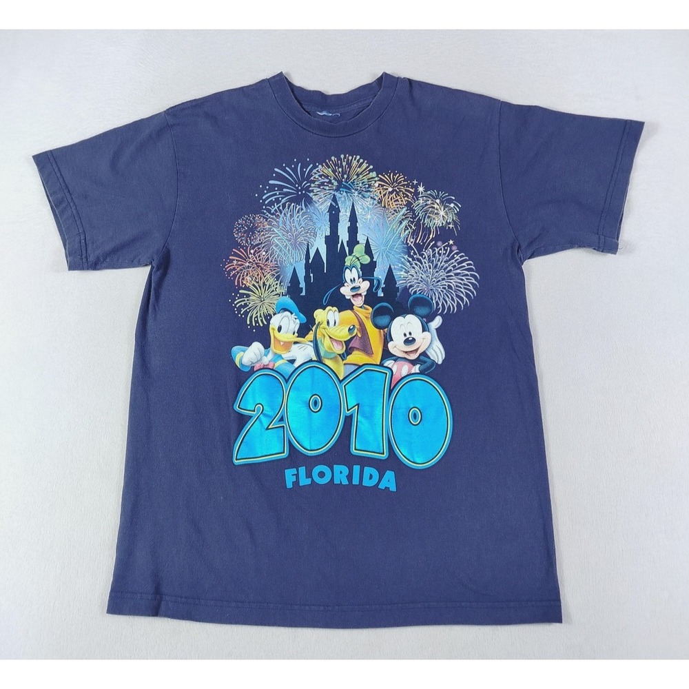 Disney Shirt Mens‎ Large Blue 2010 Florida Mickey Donald Goofy Fireworks Tee